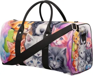 Travel Duffel Bag for Men & Women, Foldable Sports Gym Bag Tote Bag with Adjustable Shoulder Straps,Dog Cat Colorful Overnight Weekender Carry On Bag for Workout, Yoga, Swimming