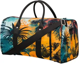 Travel Duffel Bag for Men & Women, Foldable Sports Gym Bag Tote Bag with Adjustable Shoulder Straps,Fruit Pineapple Coconut Tree Overnight Weekender Carry On Bag for Workout, Yoga, Swimming