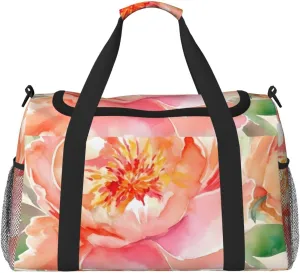 Travel Duffel Bag Lightweight Waterproof Carry On Tote Bag Foldable Weekender Overnight Bags Peach Peony Sport Gym Bag For Women Men