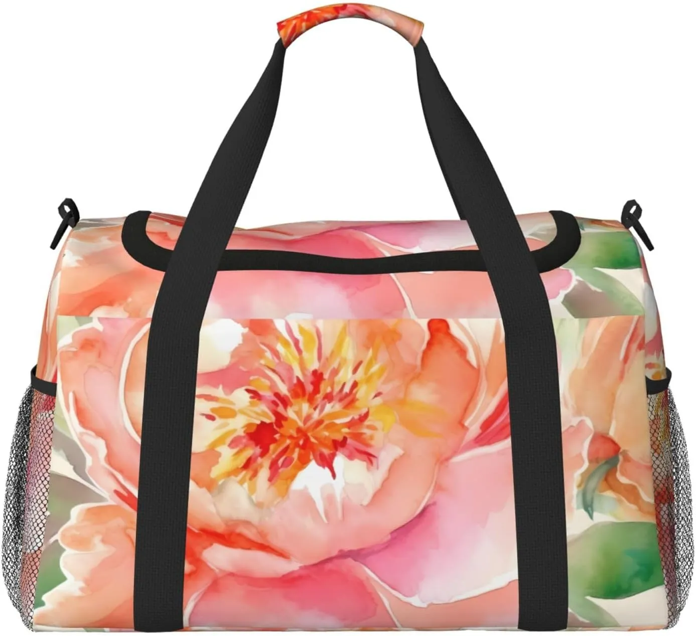 Travel Duffel Bag Lightweight Waterproof Carry On Tote Bag Foldable Weekender Overnight Bags Peach Peony Sport Gym Bag For Women Men
