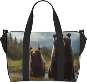 Travel Duffel Bags Personal Item Bag Carry On Luggage Bag Training Handbag Lightweight Waterproof Sports Gym Bag Encounter Animal Bear Weekender Bag for Women Men, Black, One Size, Travel Duffle