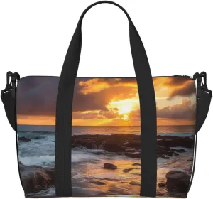 Travel Duffel Bags Personal Item Bag Carry on Luggage Bag Training Handbag Lightweight Waterproof Sports Gym Bag Sunset Clouds Coast Hawaii Weekender Bag for Women Men