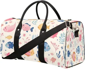 Travel Duffle Bag Colorful Fishes Seaweed Foldable Travel Bags for Men Women, 17 Inch Gym Bag Workout Bag Carry on Weekender Overnight Bag for Gym Travel