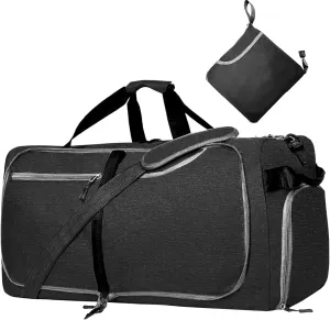 Travel Duffle Bag for Men, Large Foldable Duffel Bags for Traveling with Shoes & Wet Compartment Waterproof Weekender Gym Bag for Men Women(65LBlack)