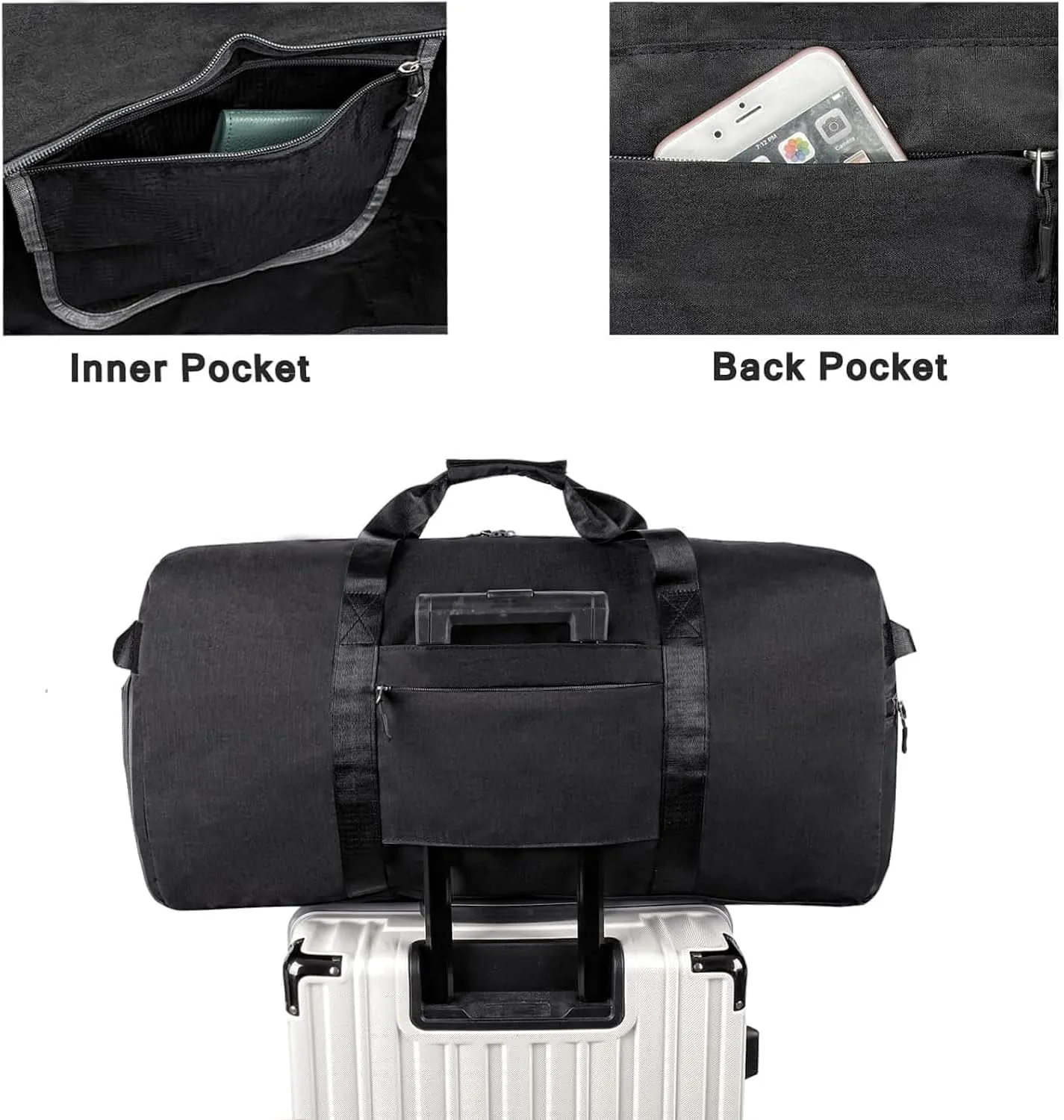 Travel Duffle Bag for Men, Large Foldable Duffel Bags for Traveling with Shoes & Wet Compartment Waterproof Weekender Gym Bag for Men Women(65LBlack)