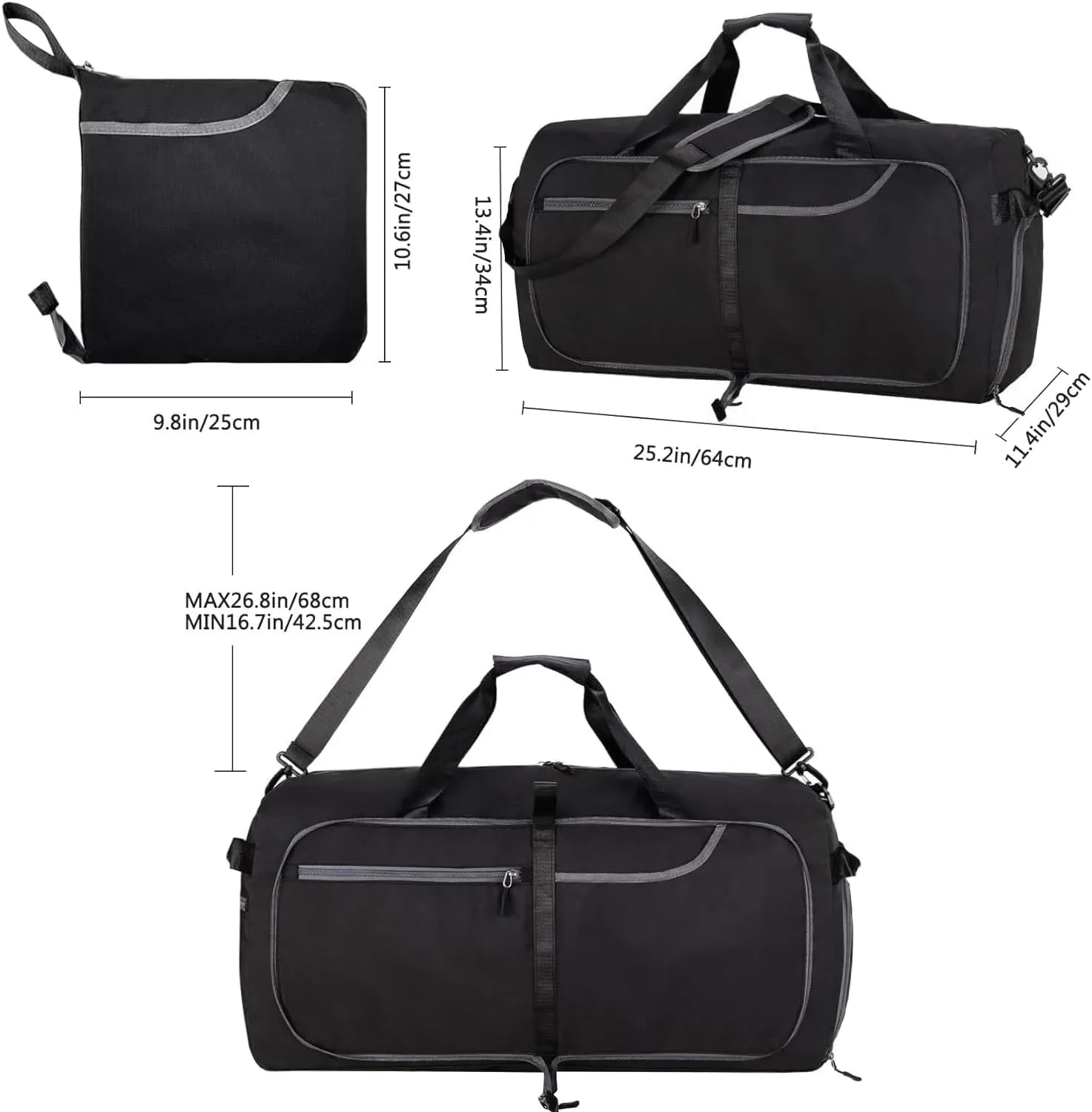 Travel Duffle Bag for Men, Large Foldable Duffel Bags for Traveling with Shoes & Wet Compartment Waterproof Weekender Gym Bag for Men Women(65LBlack)