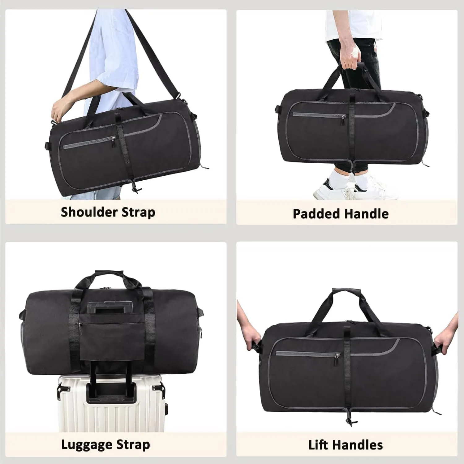 Travel Duffle Bag for Men, Large Foldable Duffel Bags for Traveling with Shoes & Wet Compartment Waterproof Weekender Gym Bag for Men Women(65LBlack)