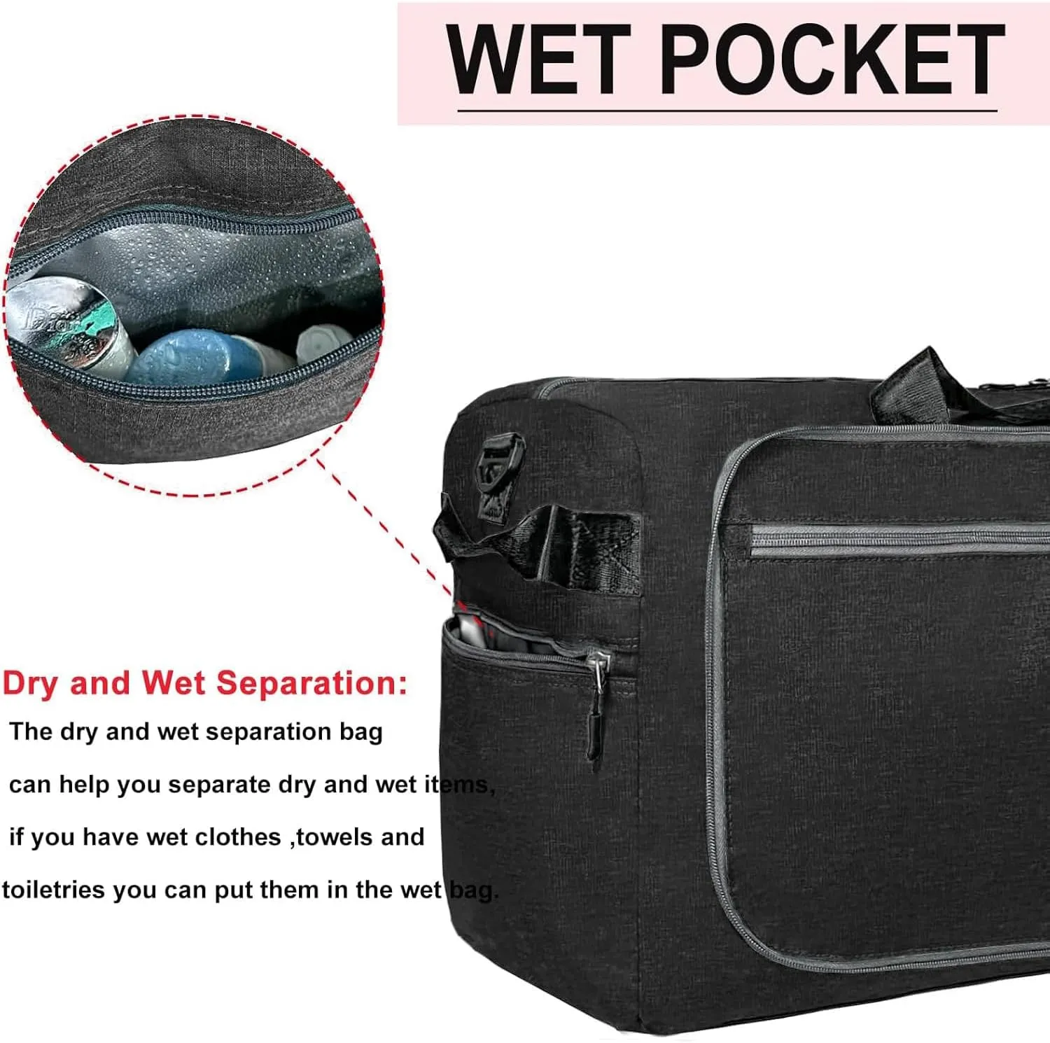 Travel Duffle Bag for Men, Large Foldable Duffel Bags for Traveling with Shoes & Wet Compartment Waterproof Weekender Gym Bag for Men Women(65LBlack)