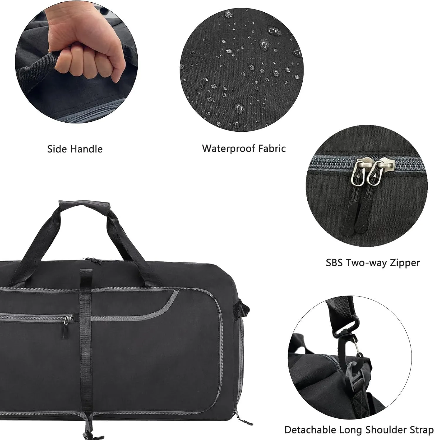 Travel Duffle Bag for Men, Large Foldable Duffel Bags for Traveling with Shoes & Wet Compartment Waterproof Weekender Gym Bag for Men Women(65LBlack)