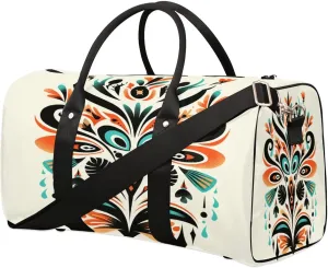 Travel Duffle Bag Mystical Ethnic Floral Pattern Foldable Travel Bags for Men Women, 17 Inch Gym Bag Workout Bag Carry on Weekender Overnight Bag for Gym Travel