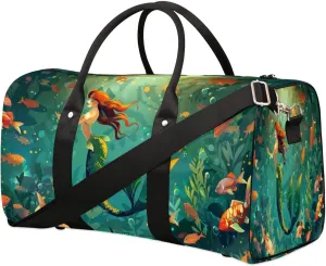 Travel Duffle Bag Mystical Mermaid Foldable Travel Bags for Men Women, 17 Inch Gym Bag Workout Bag Carry on Weekender Overnight Bag for Gym Travel