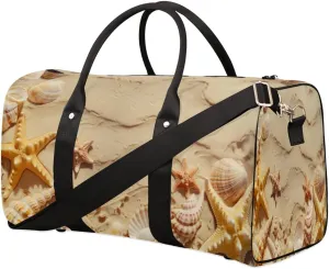 Travel Duffle Bag Sandy Beach Starfish Foldable Travel Bags for Men Women, 17 Inch Gym Bag Workout Bag Carry on Weekender Overnight Bag for Gym Travel