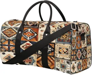 Travel Duffle Bag Turkish Geometric Pattern Foldable Travel Bags for Men Women, 17 Inch Gym Bag Workout Bag Carry on Weekender Overnight Bag for Gym Travel