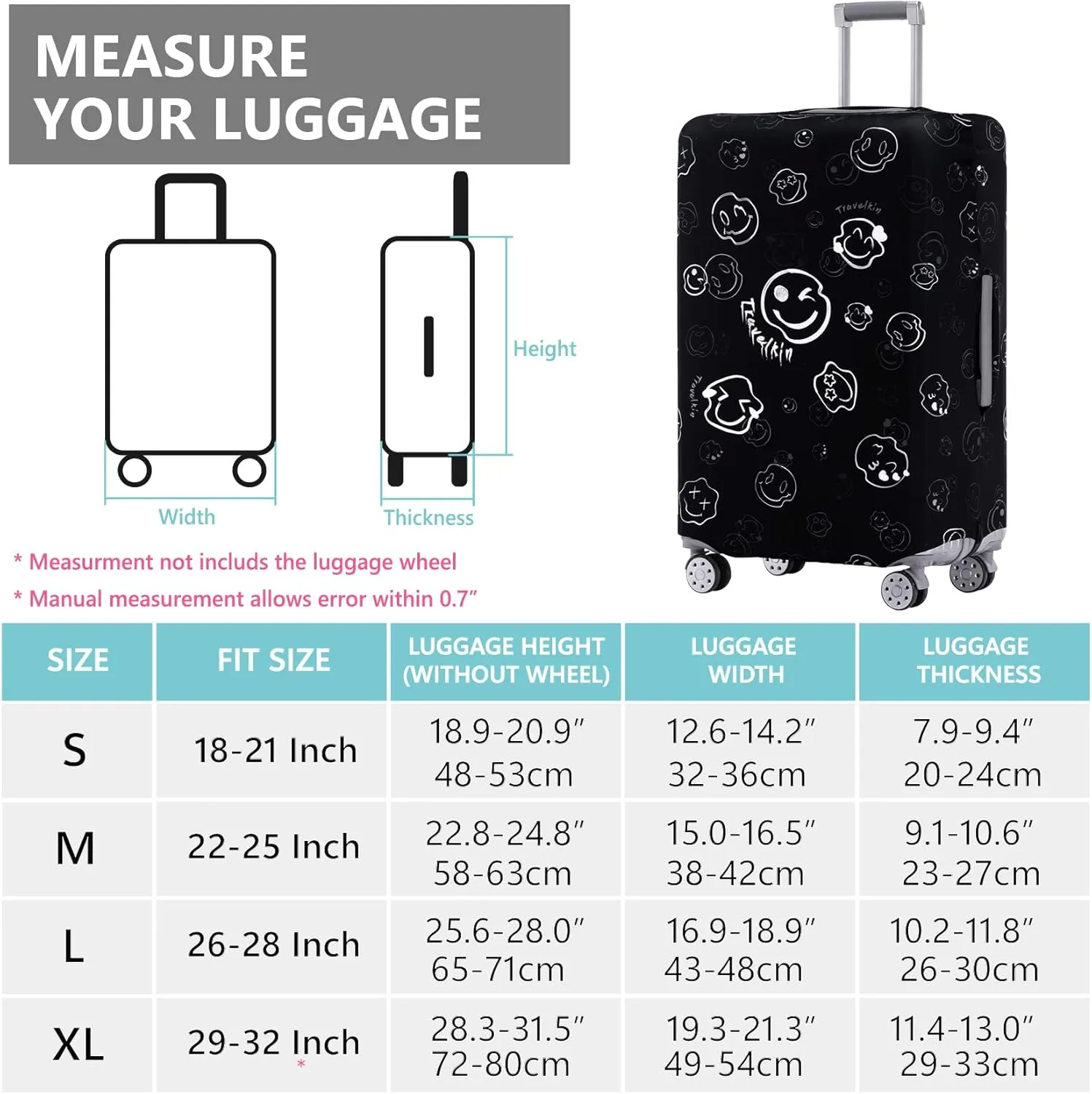 TRAVEL KIN Luggage Covers For Suitcase Tsa Approved,Suitcase Cover Protector Fit 29-32 Inch Luggage
