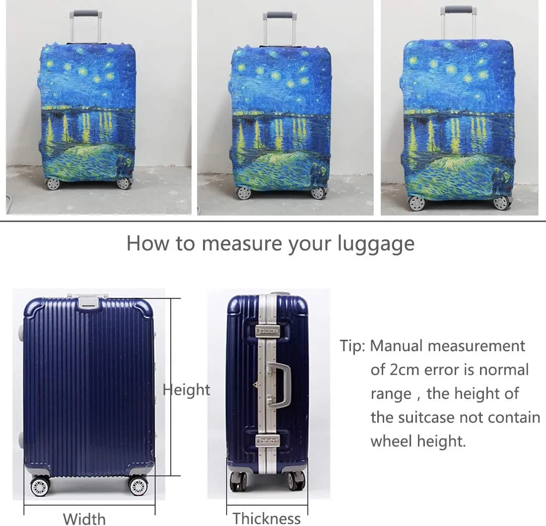 TRAVEL KIN Thickened Luggage Cover, 18/24/28/32 Inch Suitcase Spandex Protective Cover (L(25"-28" luggage), Starry Night Over the Rhone)