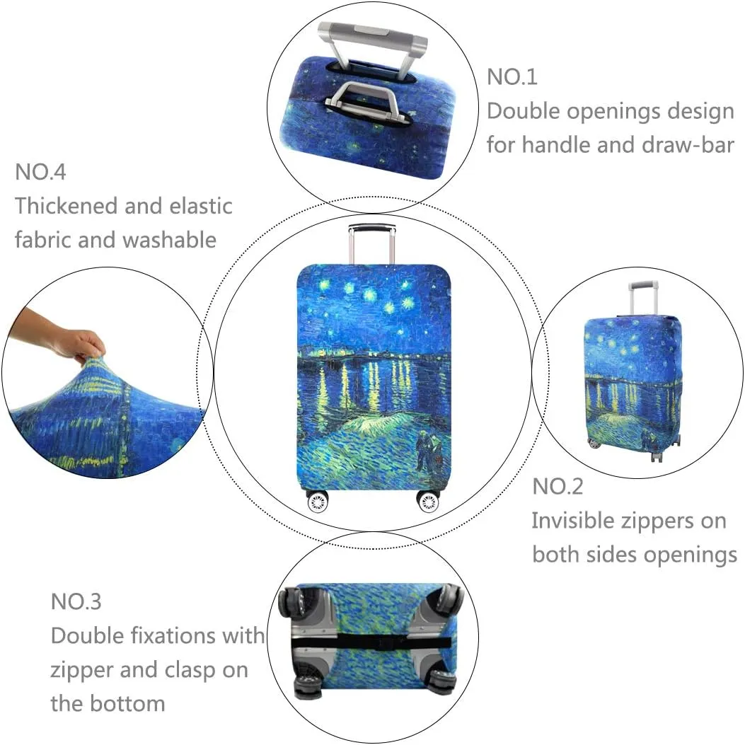 TRAVEL KIN Thickened Luggage Cover, 18/24/28/32 Inch Suitcase Spandex Protective Cover (L(25"-28" luggage), Starry Night Over the Rhone)