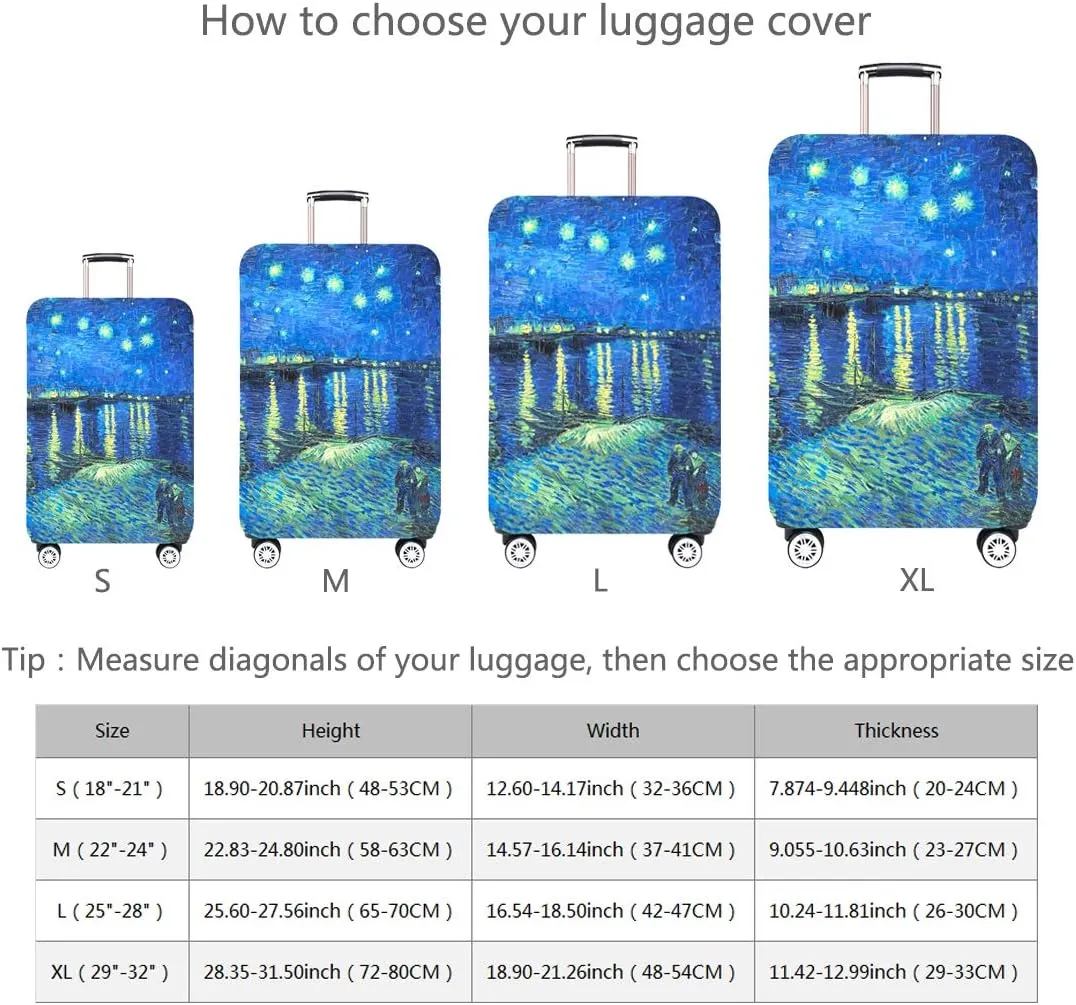 TRAVEL KIN Thickened Luggage Cover, 18/24/28/32 Inch Suitcase Spandex Protective Cover (L(25"-28" luggage), Starry Night Over the Rhone)