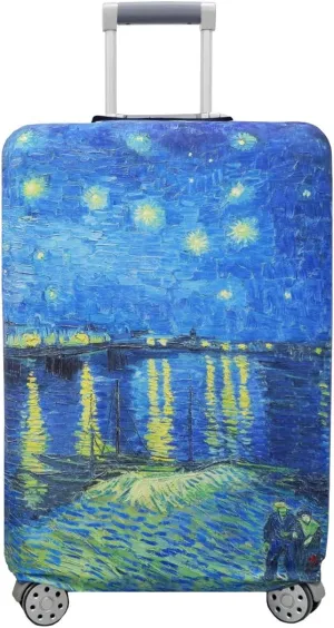TRAVEL KIN Thickened Luggage Cover, 18/24/28/32 Inch Suitcase Spandex Protective Cover (S(18"-21" luggage), Starry Night Over the Rhone)