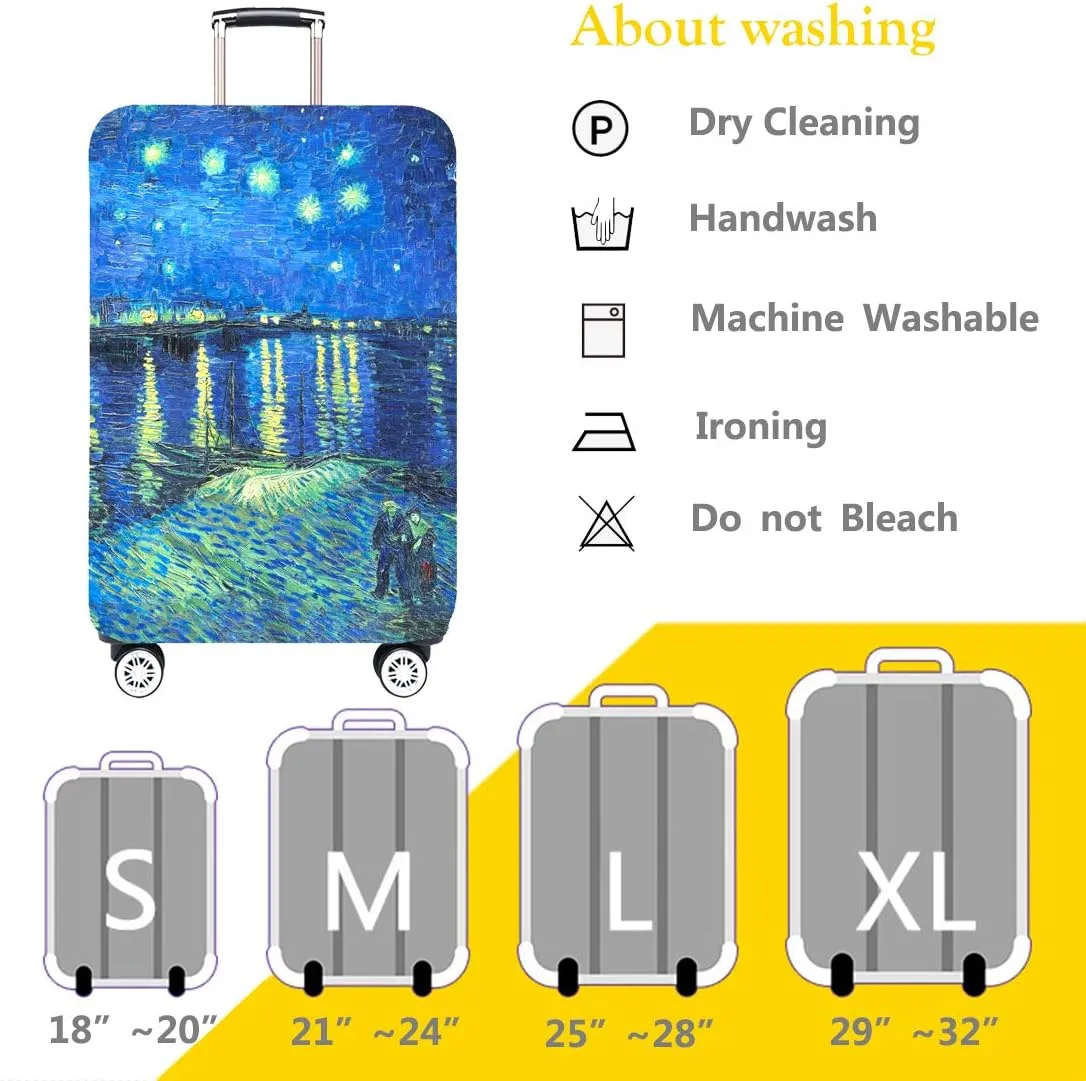 TRAVEL KIN Thickened Luggage Cover, 18/24/28/32 Inch Suitcase Spandex Protective Cover (S(18"-21" luggage), Starry Night Over the Rhone)