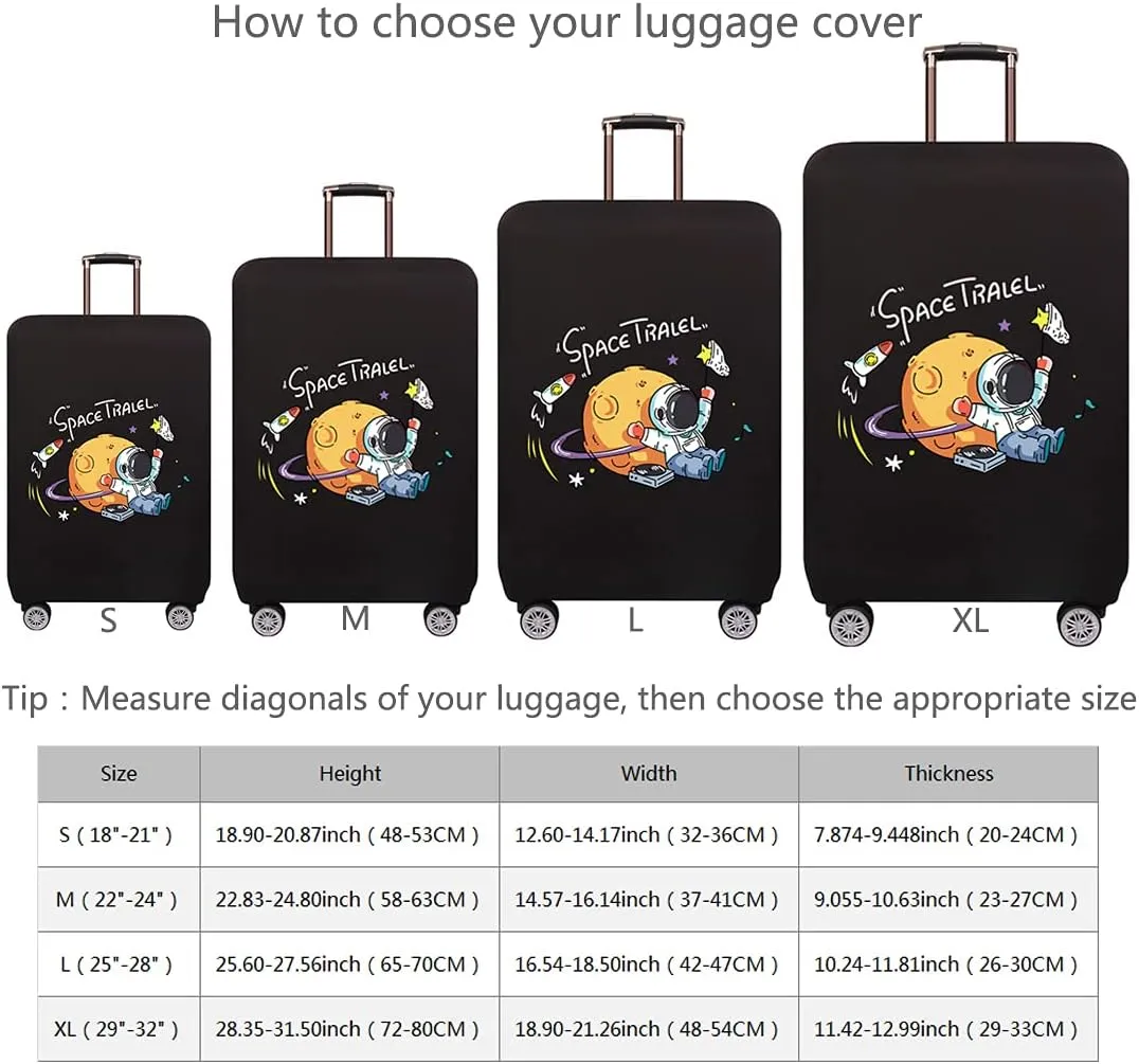 TRAVEL KIN Thickened Luggage Cover - Washable Travel Gear, 18/24/28/32 Inch Suitcase Spandex Protective Cover (XL 29"-32" Luggage, Astronaut)