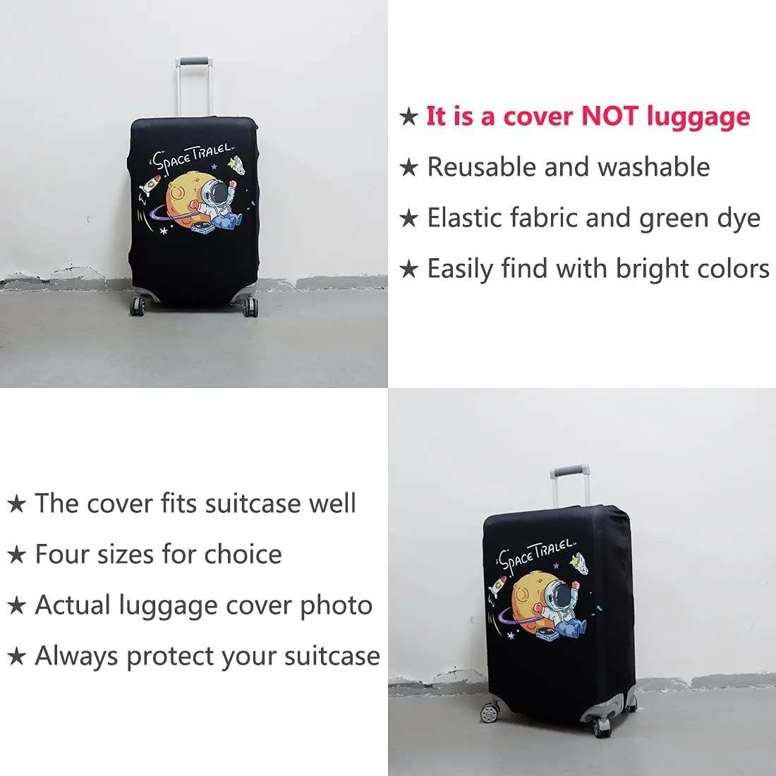 TRAVEL KIN Thickened Luggage Cover - Washable Travel Gear, 18/24/28/32 Inch Suitcase Spandex Protective Cover (XL 29"-32" Luggage, Astronaut)