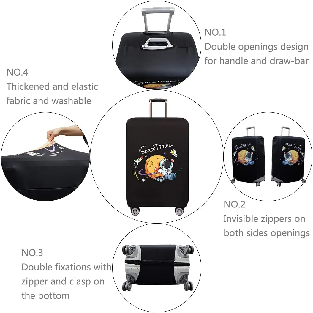 TRAVEL KIN Thickened Luggage Cover - Washable Travel Gear, 18/24/28/32 Inch Suitcase Spandex Protective Cover (XL 29"-32" Luggage, Astronaut)