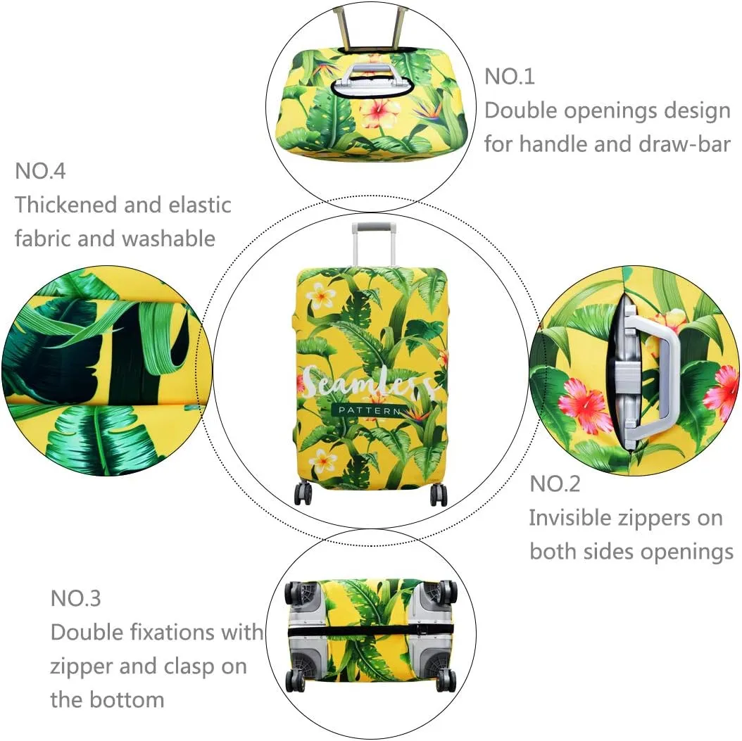 TRAVEL KIN Thickened Luggage Cover ，Washable Travel Gear Cover，18/24/28/32 Inch Suitcase Spandex Protective Cover (M(22"-24" luggage), Banana Leaf)