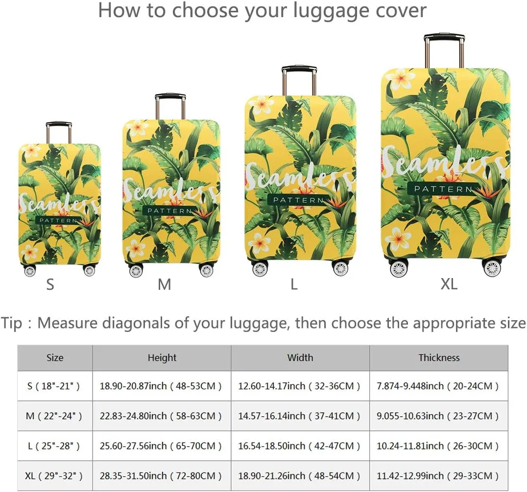 TRAVEL KIN Thickened Luggage Cover ，Washable Travel Gear Cover，18/24/28/32 Inch Suitcase Spandex Protective Cover (M(22"-24" luggage), Banana Leaf)