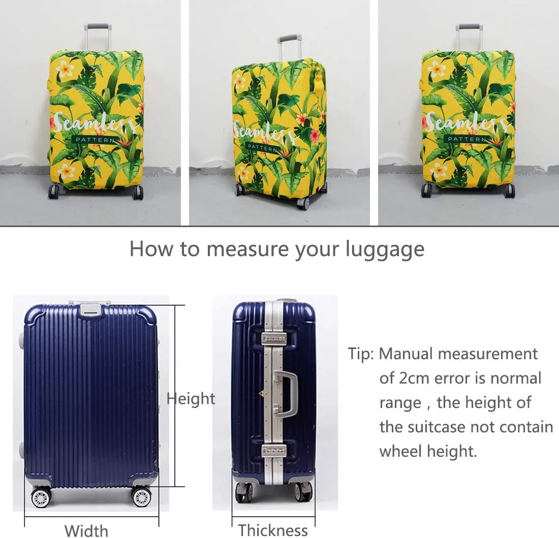 TRAVEL KIN Thickened Luggage Cover ，Washable Travel Gear Cover，18/24/28/32 Inch Suitcase Spandex Protective Cover (XL(29"-32" luggage), Banana Leaf)