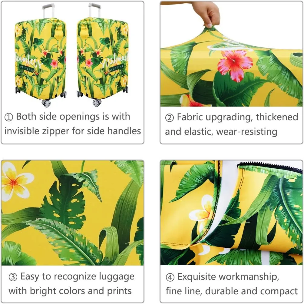 TRAVEL KIN Thickened Luggage Cover ，Washable Travel Gear Cover，18/24/28/32 Inch Suitcase Spandex Protective Cover (XL(29"-32" luggage), Banana Leaf)