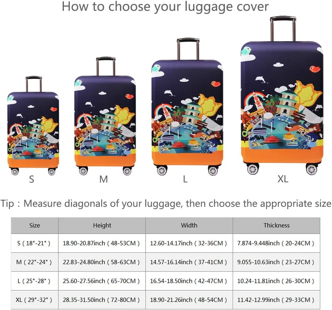 TRAVEL KIN Thickened Luggage Gear Cover, 18/24/28/32 Inch Suitcase Spandex Protective Cover (XL 29"-32" Luggage), China Attractions
