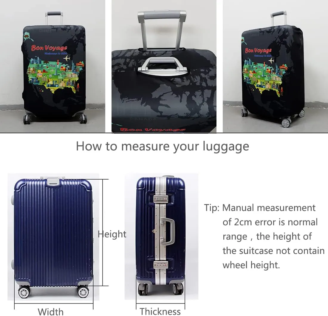 TRAVEL KIN TRAVELKIN Thickened Luggage Cover 18/24/28/32 Inch Suitcase Spandex Protective Cover (M(22-24luggage), America Trip)