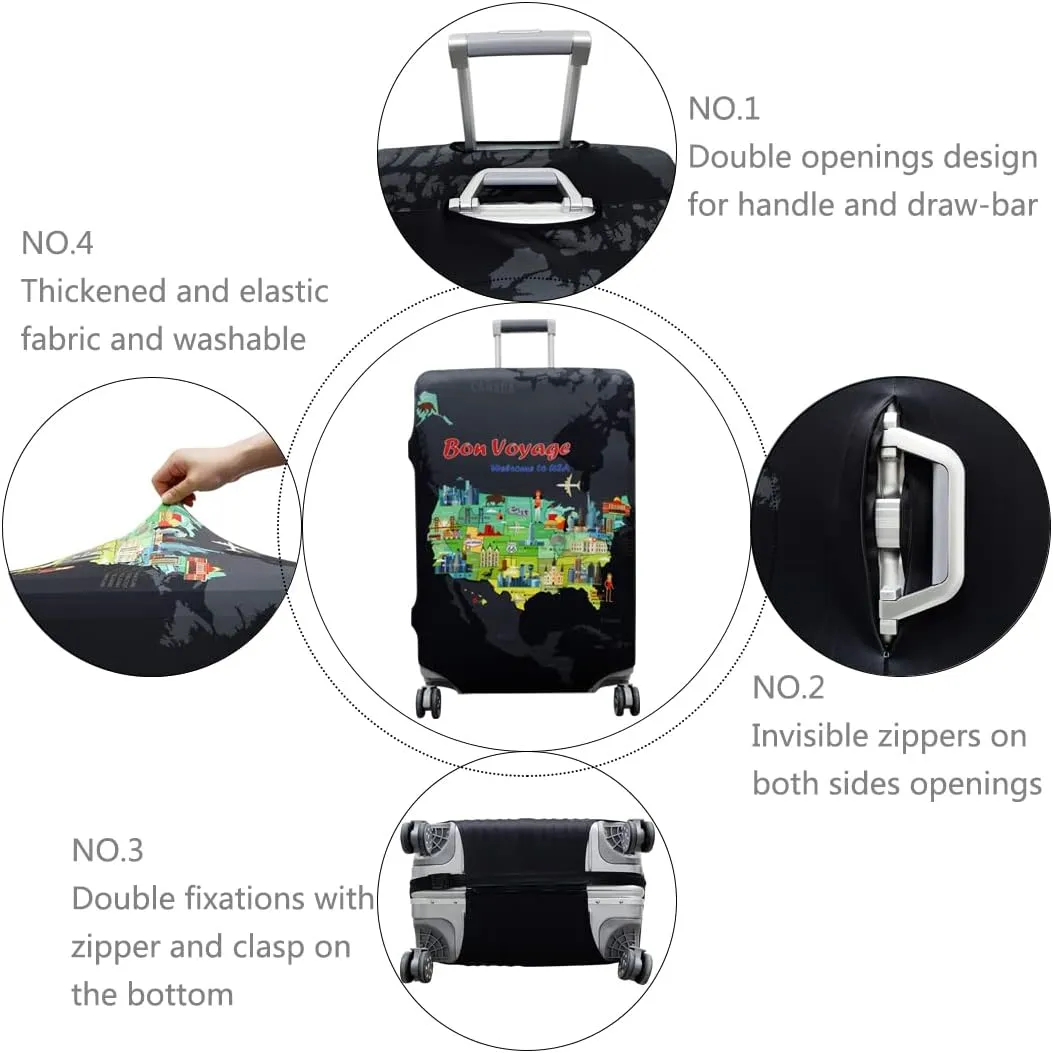TRAVEL KIN TRAVELKIN Thickened Luggage Cover 18/24/28/32 Inch Suitcase Spandex Protective Cover (M(22-24luggage), America Trip)