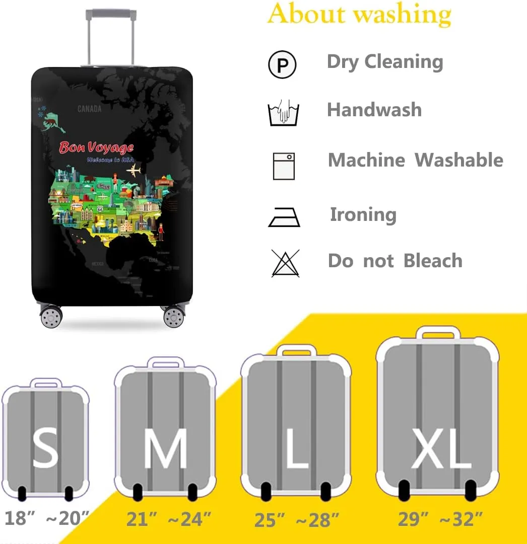 TRAVEL KIN TRAVELKIN Thickened Luggage Cover 18/24/28/32 Inch Suitcase Spandex Protective Cover (M(22-24luggage), America Trip)
