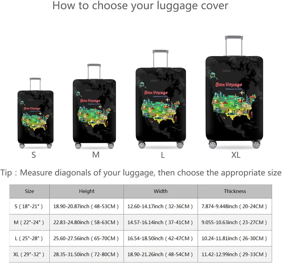 TRAVEL KIN TRAVELKIN Thickened Luggage Cover 18/24/28/32 Inch Suitcase Spandex Protective Cover (M(22-24luggage), America Trip)