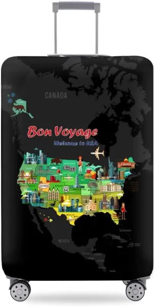 TRAVEL KIN TRAVELKIN Thickened Luggage Cover 18/24/28/32 Inch Suitcase Spandex Protective Cover (S(18''-21''luggage), America Trip)