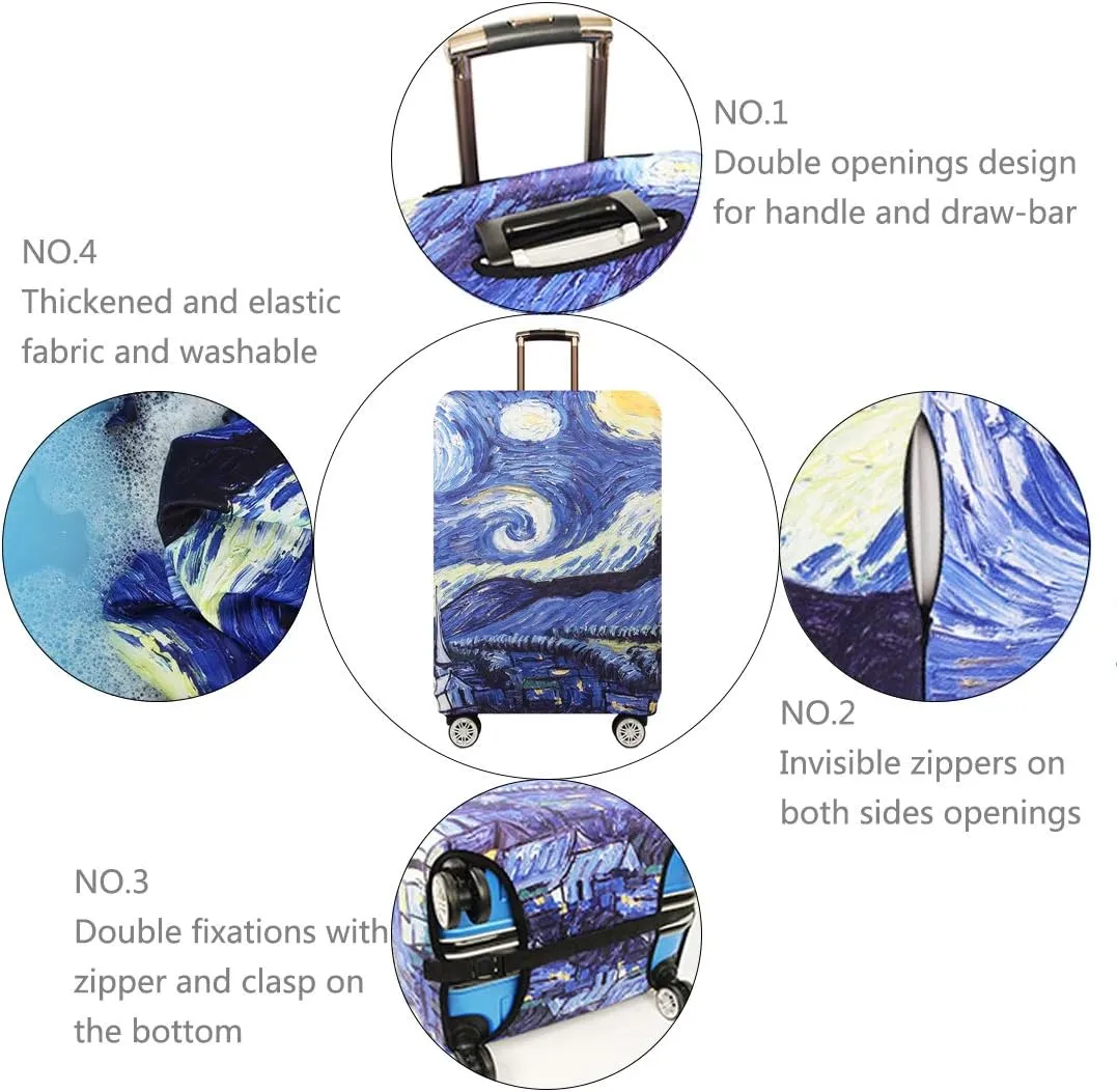 TRAVEL KIN Washable Luggage Cover, 18/24/28/32 Inch Spandex Protective Cover - M(22"-24" luggage), Starry Night