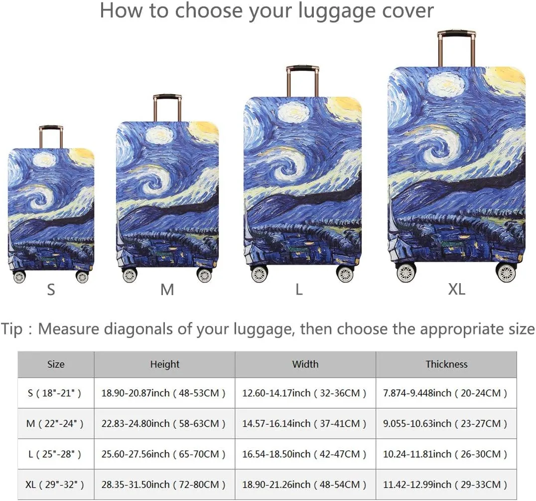 TRAVEL KIN Washable Luggage Cover, 18/24/28/32 Inch Spandex Protective Cover - M(22"-24" luggage), Starry Night