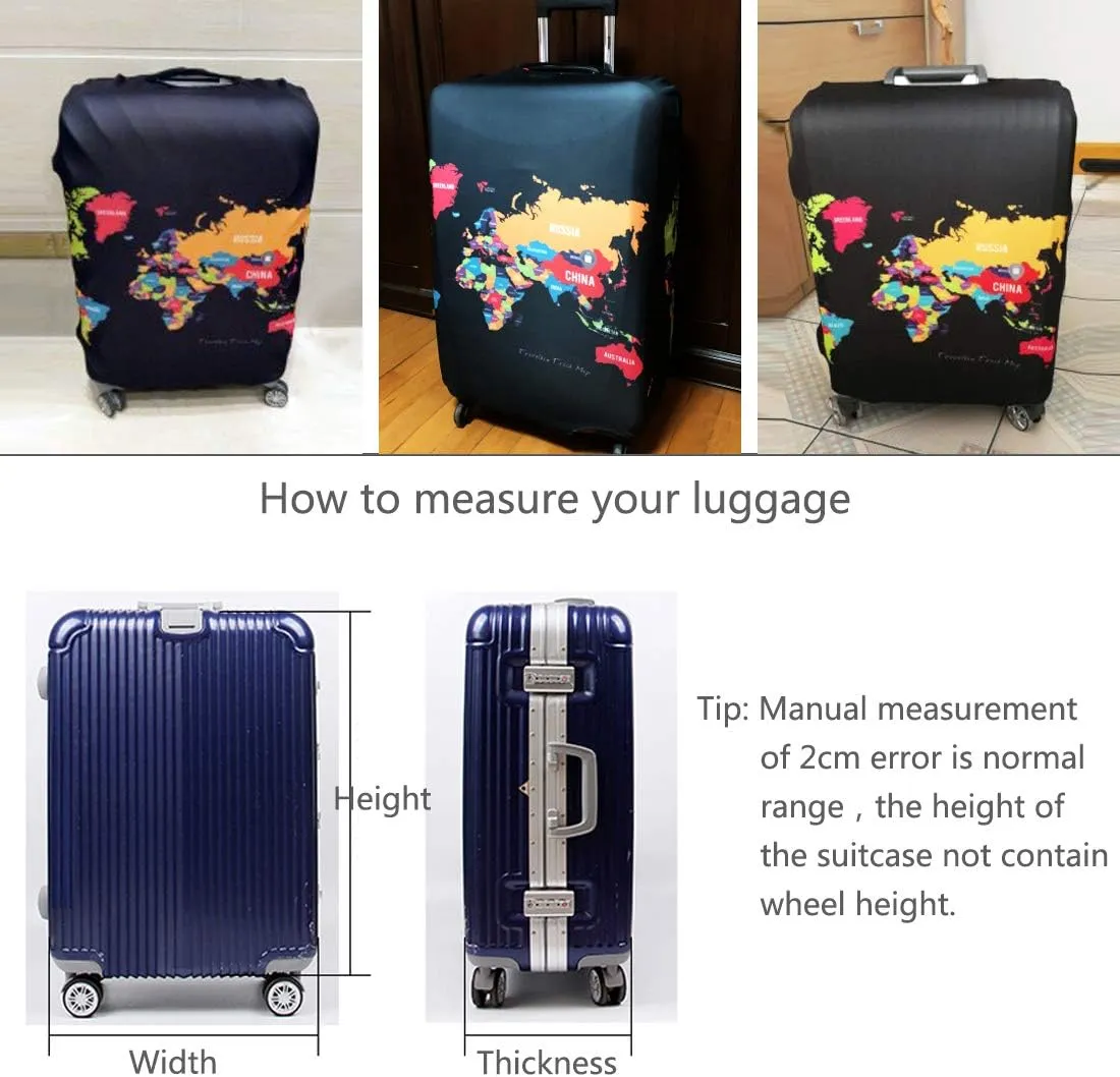 TRAVEL KIN Washable Travel Gear, Thickened Luggage Cover, 18/24/28/32 Inch Suitcase Spandex Protective Cover (M(22"-24" luggage), Country Map)