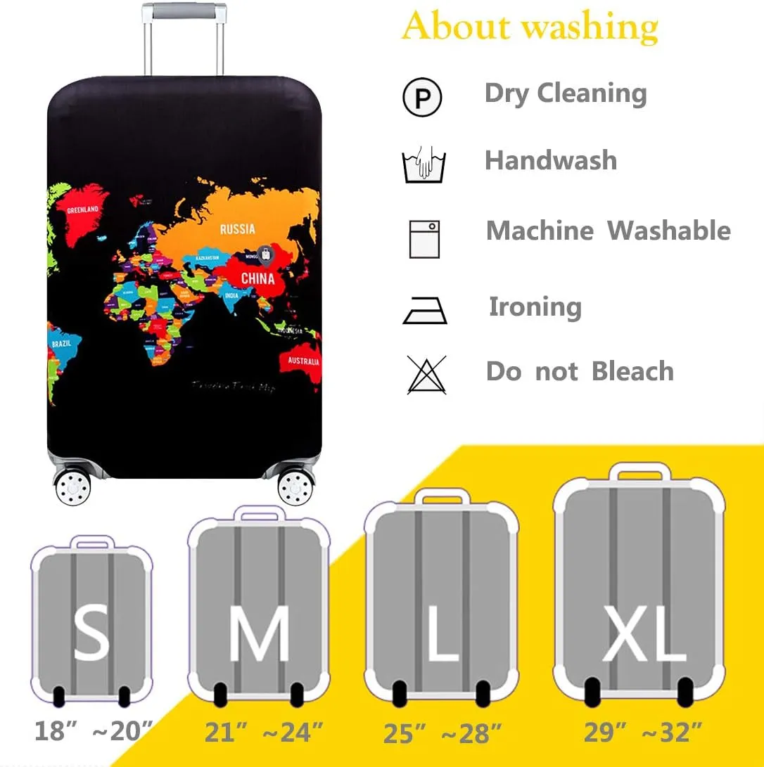 TRAVEL KIN Washable Travel Gear, Thickened Luggage Cover, 18/24/28/32 Inch Suitcase Spandex Protective Cover (M(22"-24" luggage), Country Map)