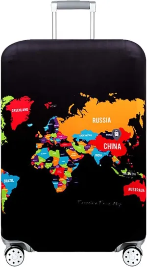 TRAVEL KIN Washable Travel Gear, Thickened Luggage Cover, 18/24/28/32 Inch Suitcase Spandex Protective Cover (M(22"-24" luggage), Country Map)