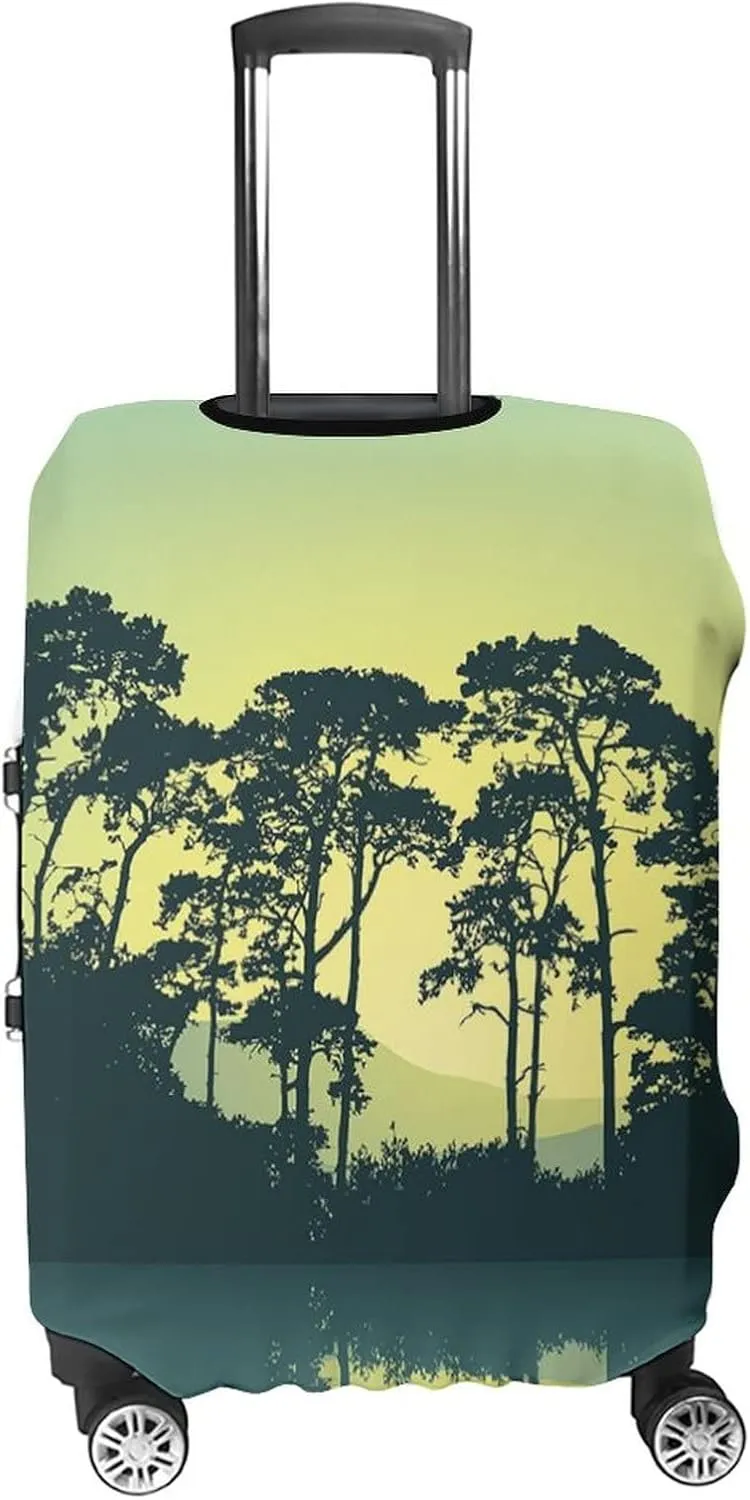 Travel Luggage Cover, Apartment Decor Travel Suitcase Cover, Mystic Forest with Trees Abstract Mountain View and, Fits 30-32 Inch Luggage, Washable Dustproof Anti-Scratch, Blue and Green