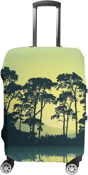 Travel Luggage Cover, Apartment Decor Travel Suitcase Cover, Mystic Forest with Trees Abstract Mountain View and, Fits 30-32 Inch Luggage, Washable Dustproof Anti-Scratch, Blue and Green
