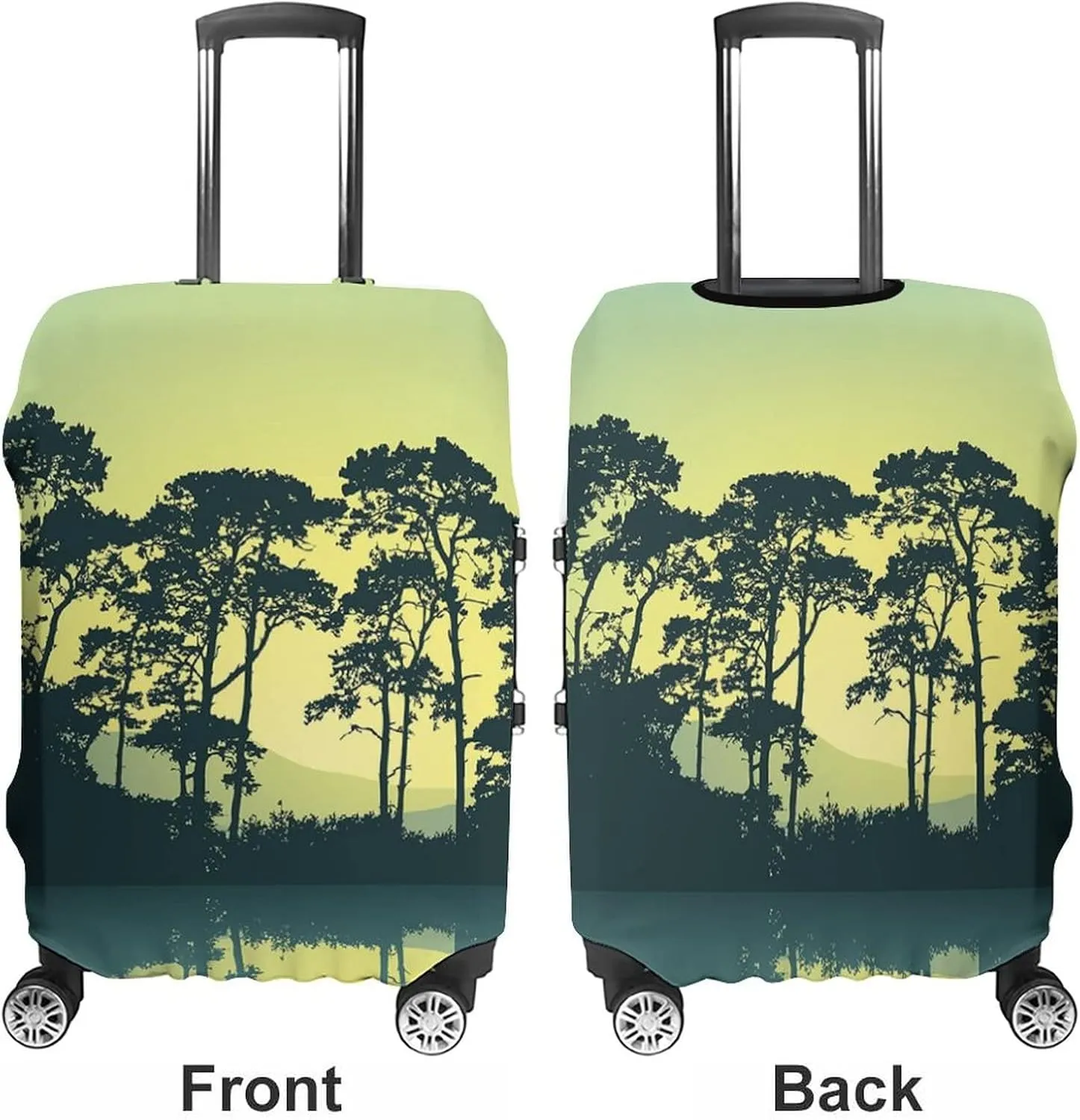 Travel Luggage Cover, Apartment Decor Travel Suitcase Cover, Mystic Forest with Trees Abstract Mountain View and, Fits 30-32 Inch Luggage, Washable Dustproof Anti-Scratch, Blue and Green