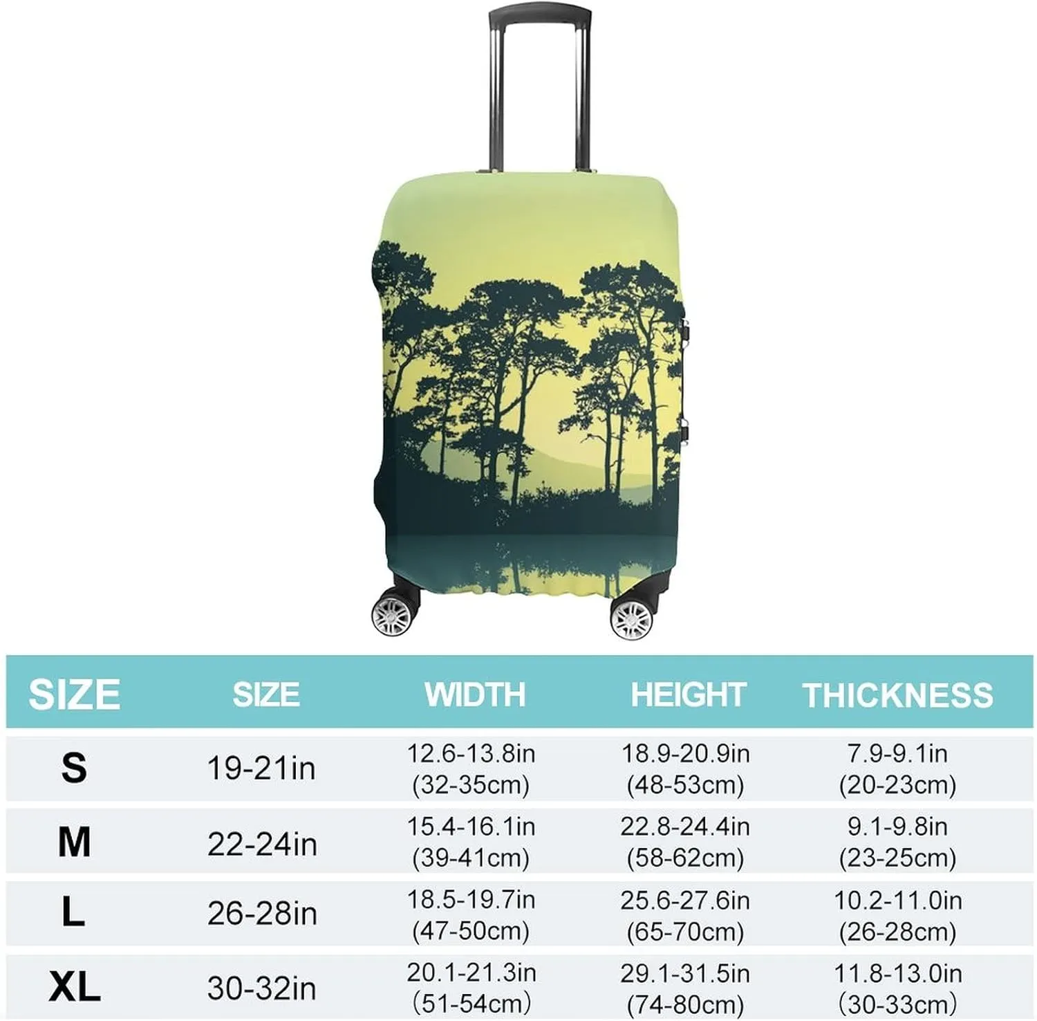 Travel Luggage Cover, Apartment Decor Travel Suitcase Cover, Mystic Forest with Trees Abstract Mountain View and, Fits 30-32 Inch Luggage, Washable Dustproof Anti-Scratch, Blue and Green