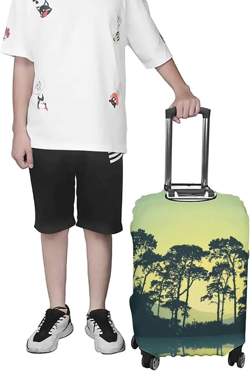Travel Luggage Cover, Apartment Decor Travel Suitcase Cover, Mystic Forest with Trees Abstract Mountain View and, Fits 30-32 Inch Luggage, Washable Dustproof Anti-Scratch, Blue and Green