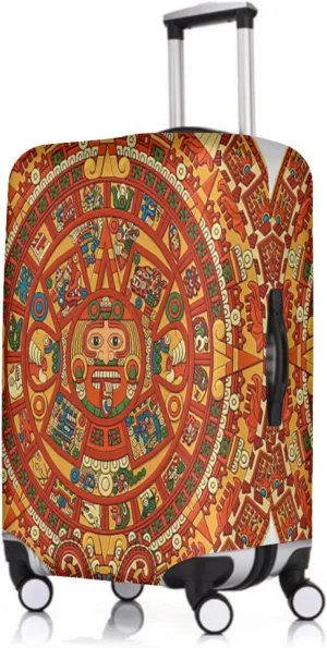 Travel Luggage Cover Aztec Calendar Mayan Suitcase Protector   Travel Luggage Tags Bag Tags Elastic Fits 22-25 Inch Luggage-Medium