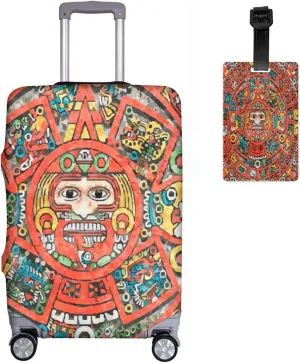 Travel Luggage Cover Aztec Maya Calendar Aztec Calendar Mayan Suitcase Protector   Travel Luggage Tags Bag Tags Elastic Fits 29-32 Inch Luggage- X-Large