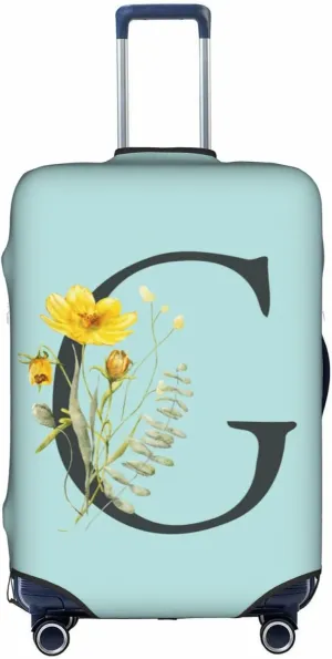 Travel Luggage Cover Elastic Blue Suitcase Protector Bag,Black Letter G Boho Floral Flowers Leaves Dust-Proof Washable Baggage Covers For Wheeled Suitcase Kid Adult,L (For 25-28 Inch Luggage)