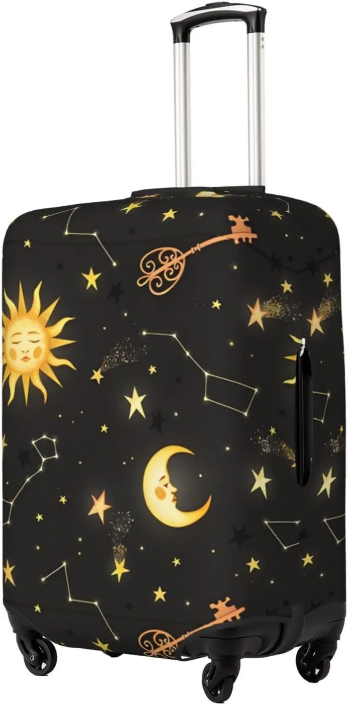 Travel Luggage Cover Elastic Wash Stretch Boho Sun Moon Star Constellations Suitcase Protector Bag,Anti-Scratch Dust-Proof With Zipper Closure Baggage Covers For Wheeled Suitcase Kid Adult